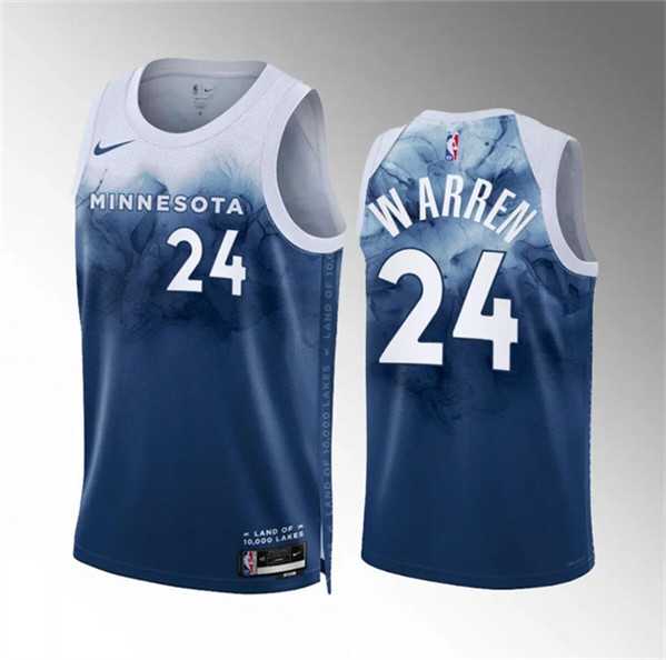 Men%27s Minnesota Timberwolves #24 Tj Warren Blue 2023-24 City Edition Stitched Jersey Dzhi